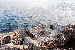 Collapsed dam in the water