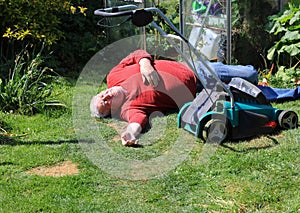 Collapsed or dead or injured senior man. photo