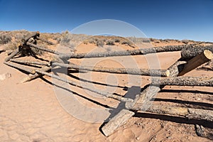 Collapsed fencing on the approach to Horseshoe Bend Page Arizona
