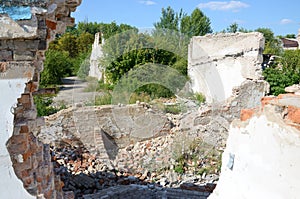 Collapsed industrial multistorey building in daytime