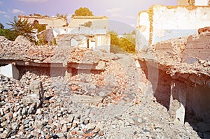 Collapsed industrial multistorey building in daytime