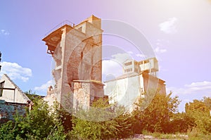 Collapsed industrial multistorey building in daytime