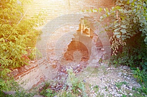 Collapsed industrial multistorey building in daytime