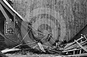 Collapsed roof house