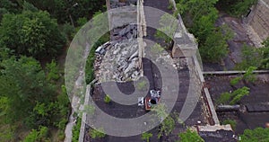 Collapsed school No1 of Pripyat town near Chernobyl (Aerial)