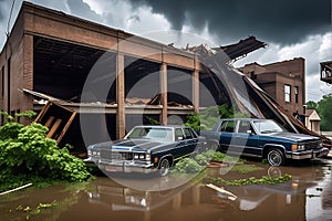 Collapsed Structures Succumbing to a Torrential Deluge: Water Violently Engulfing the Remnants of Urban Decay