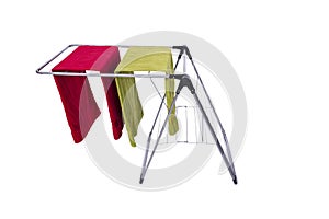 The collapsible clotheshorse isolated on the white background photo