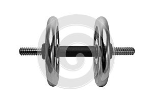 Collapsible dumbbell with metal pancakes, isolate on white background