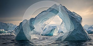 Collapsing iceberg wall climate change effect.