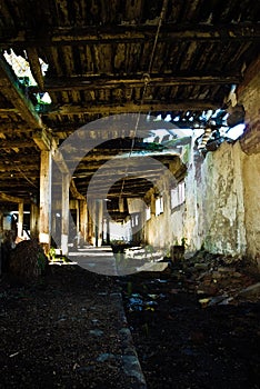 Collapsing interior of barn