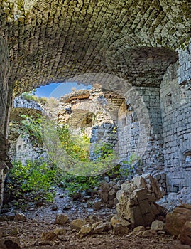 Collapsing tower of fortress Kosmac. Ancient Austro-Hungarian fortress built as a defensive structure and an observation