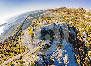 Collapsing tower of fortress Kosmac. Ancient Austro-Hungarian fortress built as a defensive structure and an observation