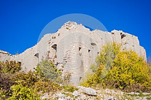 Collapsing tower of fortress Kosmac. Ancient Austro-Hungarian fortress built as a defensive structure and an observation