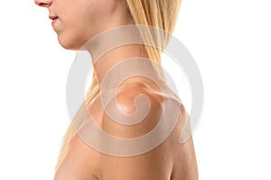 Collar bones of an undernourished woman photo