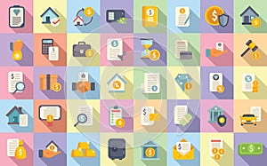 Collateral icons set flat vector. Credit property