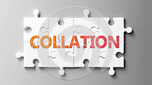 Collation complex like a puzzle - pictured as word Collation on a puzzle pieces to show that Collation can be difficult and needs photo