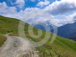 Colle Del Puriac - Scenic alpine hiking trail with panoramic view of mountains and hills in valley Valle Stura