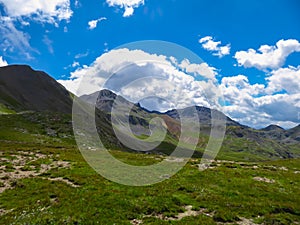 Colle Del Puriac - Scenic alpine hiking trail with panoramic view of mountains and hills in valley Valle Stura