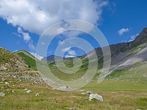 Colle Del Puriac - Scenic alpine hiking trail with panoramic view of mountains and hills in valley Valle Stura