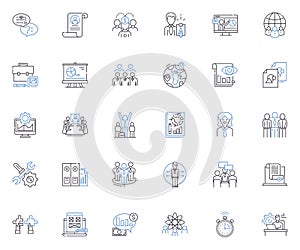 Colleague support line icons collection. Encouragement, Feedback, Resourcefulness, Collaboration, Motivation