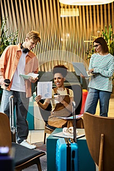 Colleagues collaborating at the hotel during