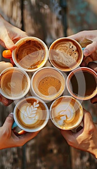 Colleagues savoring a coffee break while bonding in a modern and stylish office environment