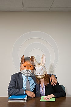 Colleagues wearing masks