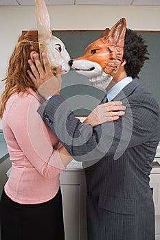 Colleagues wearing masks