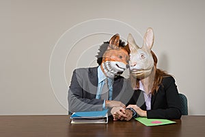 Colleagues wearing masks