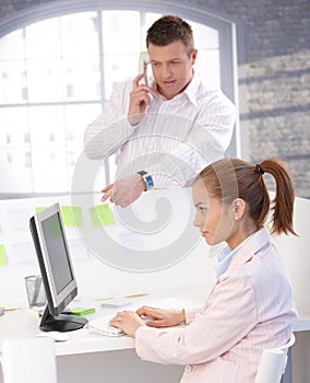 Colleagues working in modular office