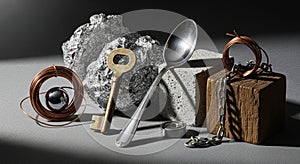 A colleaigeneratedction of sixteen fabric bows arranged in a grid pattern on a speckled grey