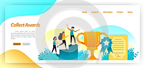 Collect championships like certificate trophies and medals for the best wins and achievements in the race. vector illustration con