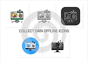 Collect data offline icons set