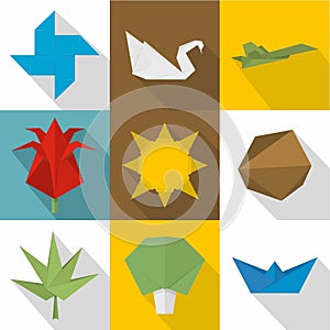 Collect from paper icons set, flat style