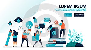 Collect and save money for education and scholarship program. Stack of book for learning and ideas. Flat vector illustration