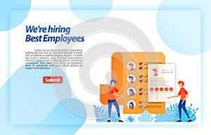 Collect worker personal data or job seeker resumes to recruiting best prospective employees. we`re hiring. vector illustration con