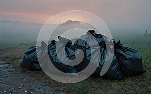 collected garbage on the side of the road, environmental pollution