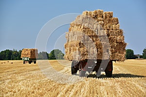 Collected stawbales on a cart