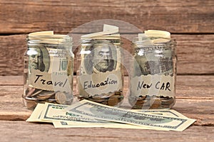 Collecting money in jars. photo