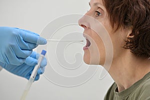 Collecting a nasopharyngeal nose and throat swab photo