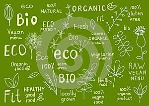 Collection of 100% organic, natural, bio, farm, eco, food label