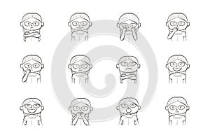 Collection of 12 Collection of 12 illustrations of little girl showing different emotions of girl showing different emotions