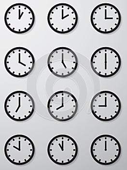 Collection of 12 hours clock face icon.