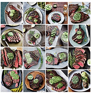 Collection of 16 Pics of rib steak with herb butter