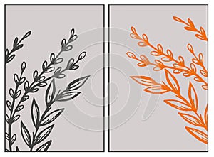 Collection of 2 botanical illustrations in a minimalist style. Design for print, for cover.
