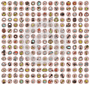 Collection of 225 doodled icons for every ocasion