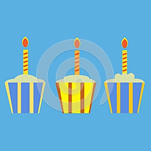 Collection of  3 Birthday Cup Cake with light candle on top