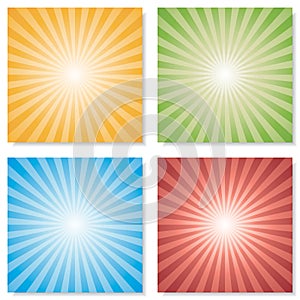 Collection of 4 color burst backgrounds. Vector.
