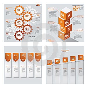 Collection of 4 orange color template/graphic or website layout. Vector Background.