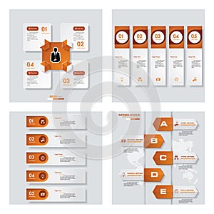 Collection of 4 orange color template/graphic or website layout. Vector Background.